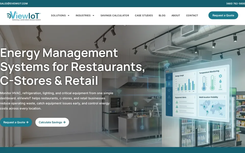 Homepage of the eViewIoT website built by MxdifyLocal
