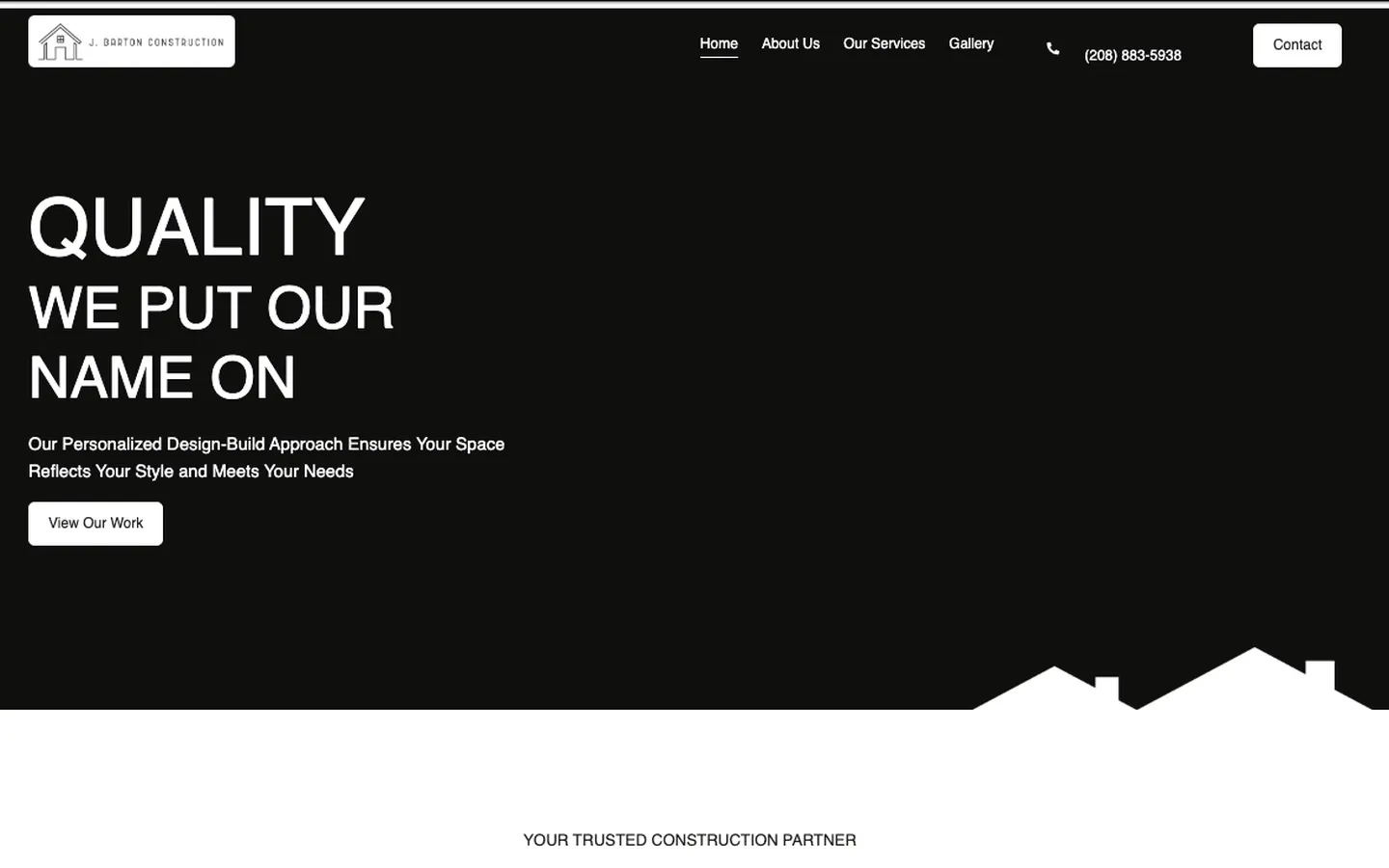 J. Barton Construction website before the rebuild, dark hero with plain type