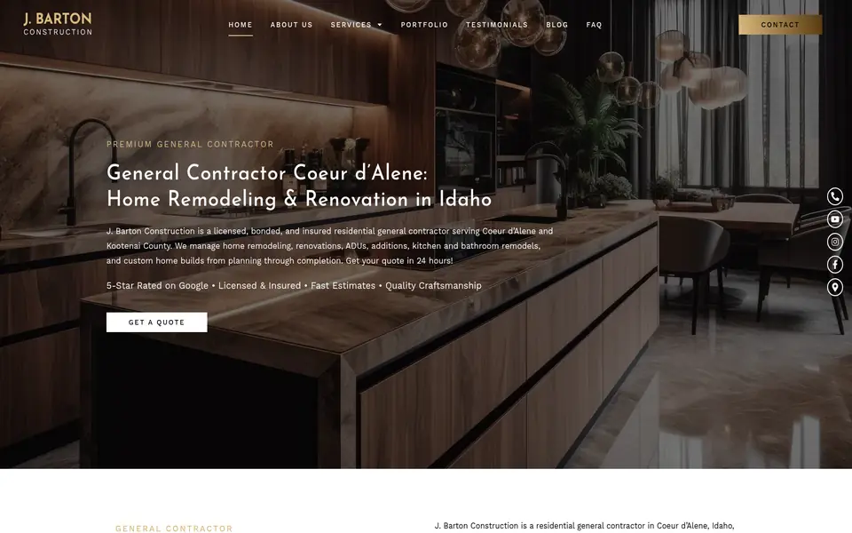 Homepage of the J Barton Construction website built by MxdifyLocal