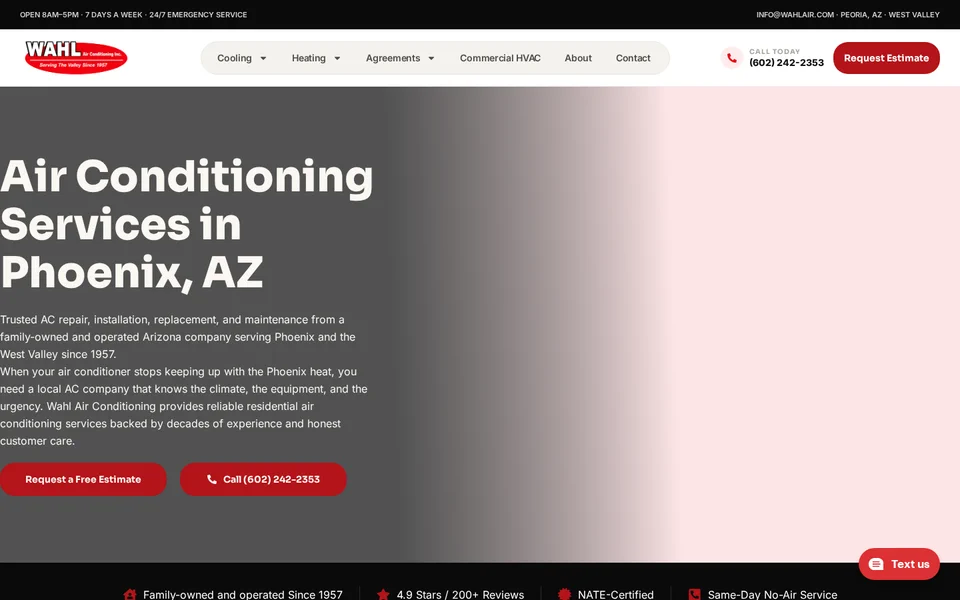 Homepage of the Wahl Air website built by MxdifyLocal